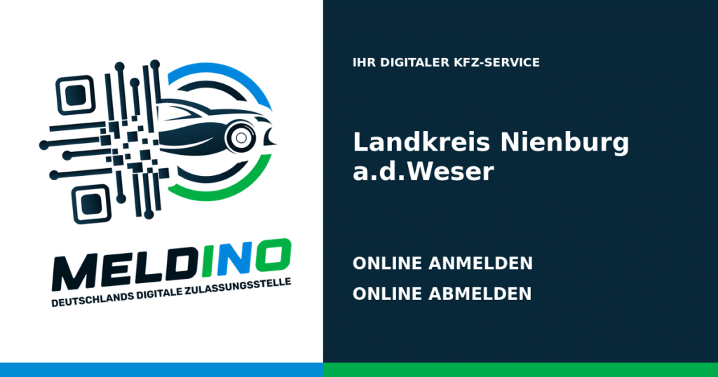 Meldino-Grafik mit Logo und Bezirksname Landkreis Nienburg a.d.Weser: Kfz anmelden in Landkreis Nienburg a.d.Weser