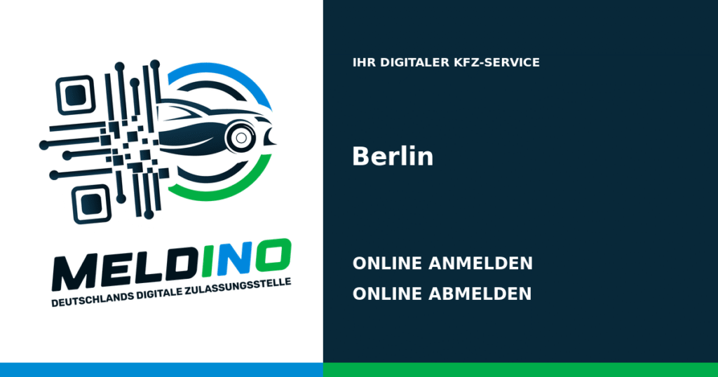 Meldino-Grafik mit Logo und Bezirksname Berlin: Kfz online anmelden in Berlin