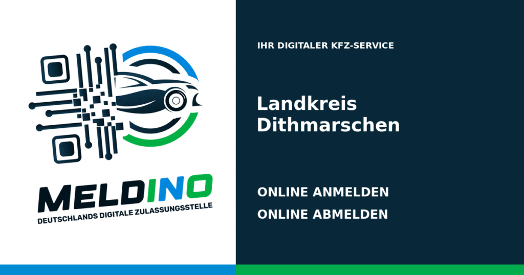 Meldino-Grafik mit Logo und Bezirksname Landkreis Dithmarschen: Kfz online anmelden in Landkreis Dithmarschen