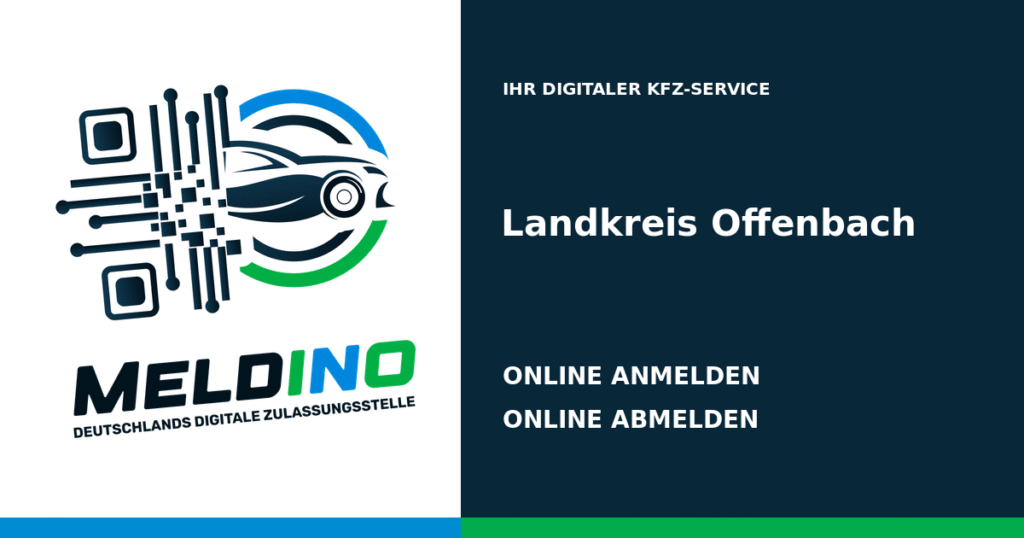 Meldino-Grafik mit Logo und Bezirksname Landkreis Offenbach: Kfz online anmelden in Landkreis Offenbach