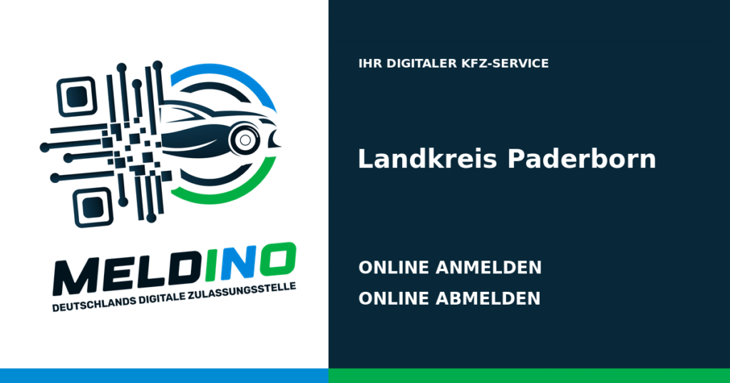 Meldino-Grafik mit Logo und Bezirksname Landkreis Paderborn: Kfz online anmelden in Landkreis Paderborn