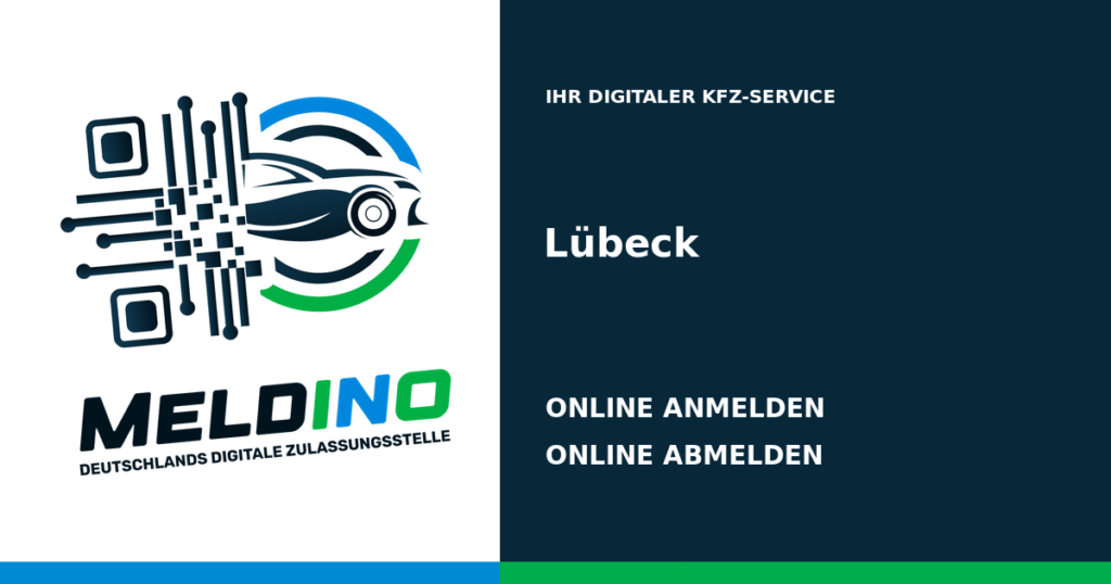 Meldino-Grafik mit Logo und Bezirksname Lübeck: Kfz online anmelden in Lübeck