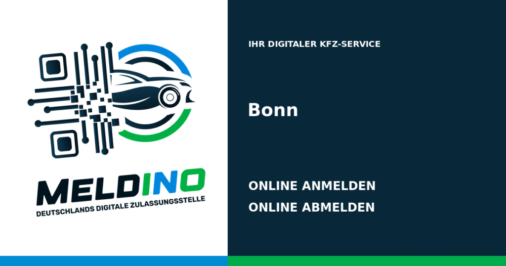 Meldino-Grafik mit Logo und Bezirksname Bonn: Kfz online anmelden in Bonn