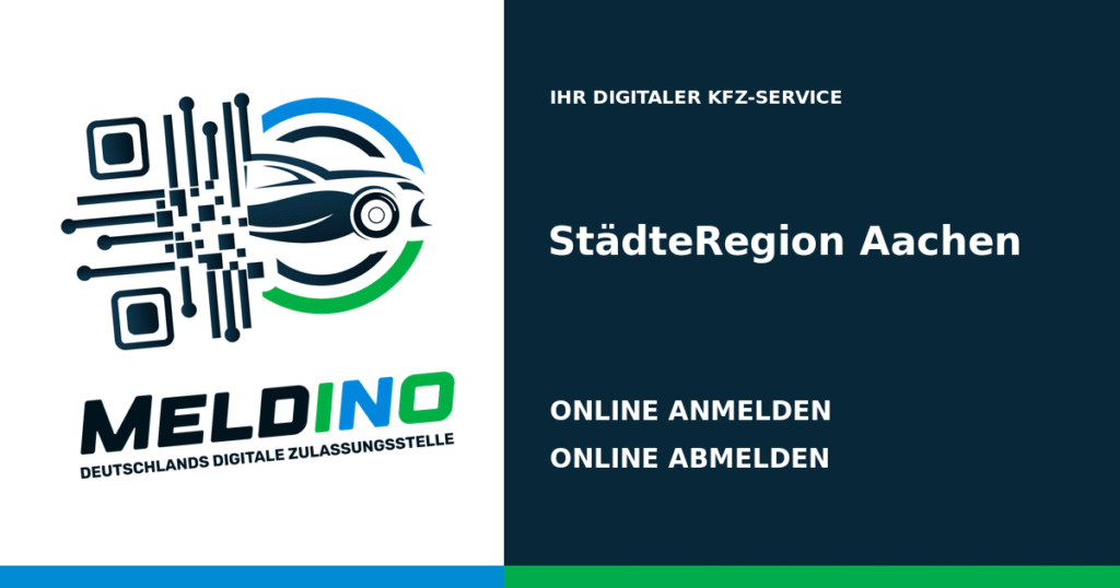 Meldino-Grafik mit Logo und Bezirksname StädteRegion Aachen: Kfz online anmelden in StädteRegion Aachen