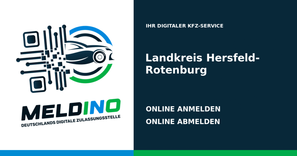 Meldino-Grafik mit Logo und Bezirksname Landkreis Hersfeld-Rotenburg: Kfz anmelden in Landkreis Hersfeld-Rotenburg