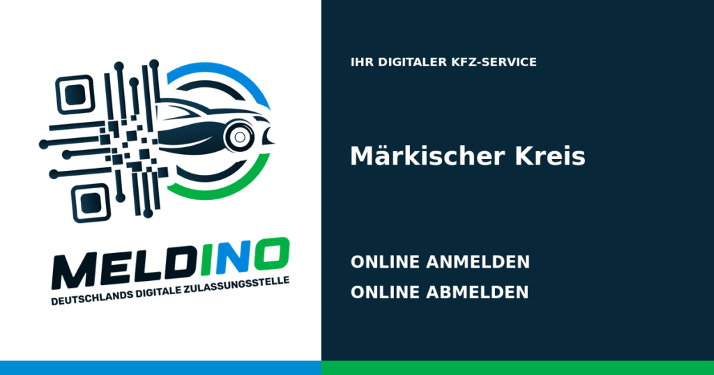 Meldino-Grafik mit Logo und Bezirksname Märkischer Kreis: Kfz online anmelden in Märkischer Kreis