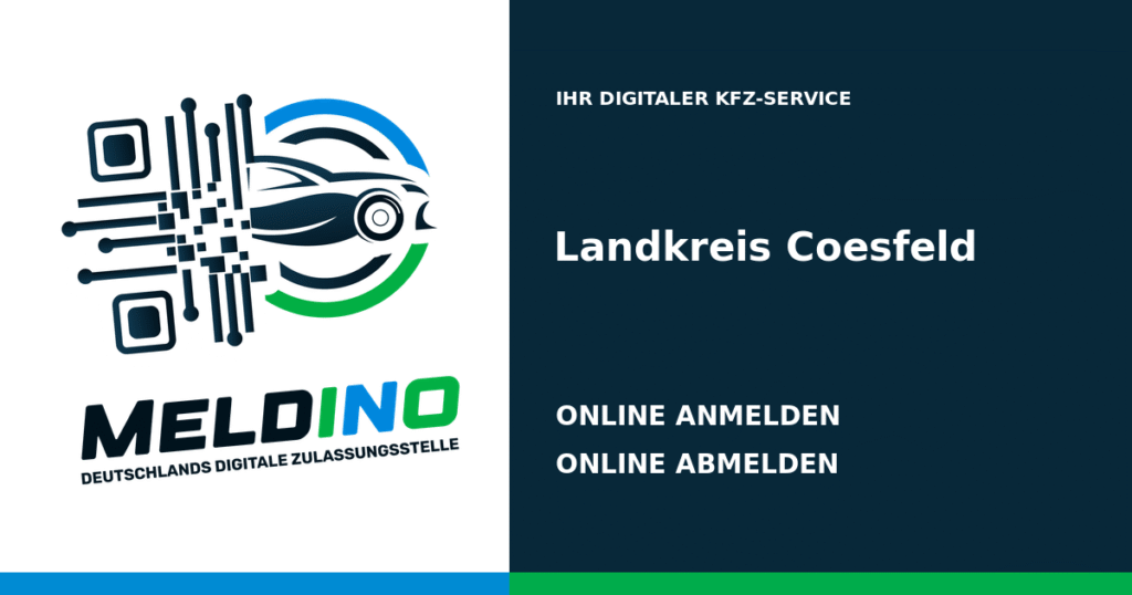 Meldino-Grafik mit Logo und Bezirksname Landkreis Coesfeld: Kfz online anmelden in Landkreis Coesfeld