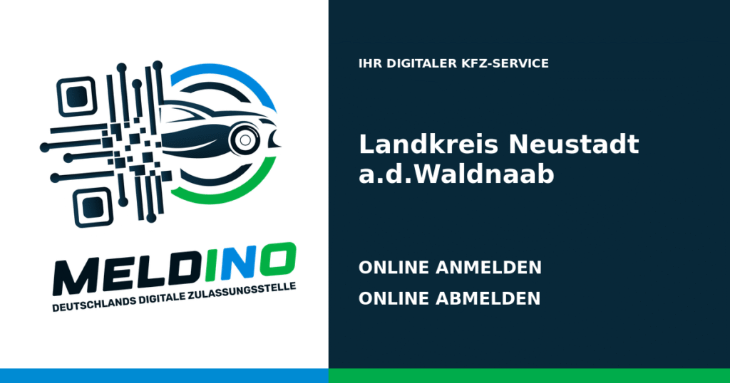 Meldino-Grafik mit Logo und Bezirksname Landkreis Neustadt a.d.Waldnaab: Kfz anmelden in Landkreis Neustadt a.d.Waldnaab