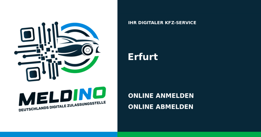 Meldino-Grafik mit Logo und Bezirksname Erfurt: Kfz online anmelden in Erfurt