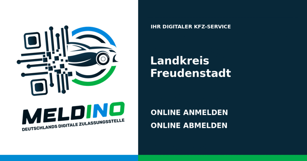 Meldino-Grafik mit Logo und Bezirksname Landkreis Freudenstadt: Kfz online anmelden in Landkreis Freudenstadt