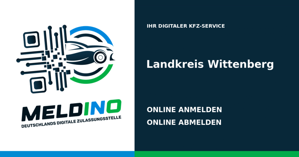 Meldino-Grafik mit Logo und Bezirksname Landkreis Wittenberg: Kfz online anmelden in Landkreis Wittenberg