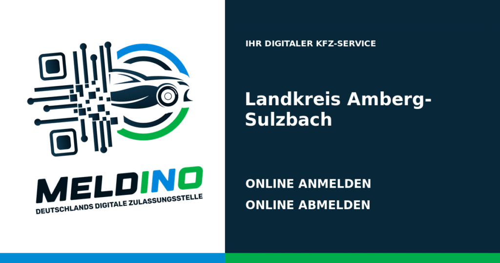 Meldino-Grafik mit Logo und Bezirksname Landkreis Amberg-Sulzbach: Kfz online anmelden in Landkreis Amberg-Sulzbach