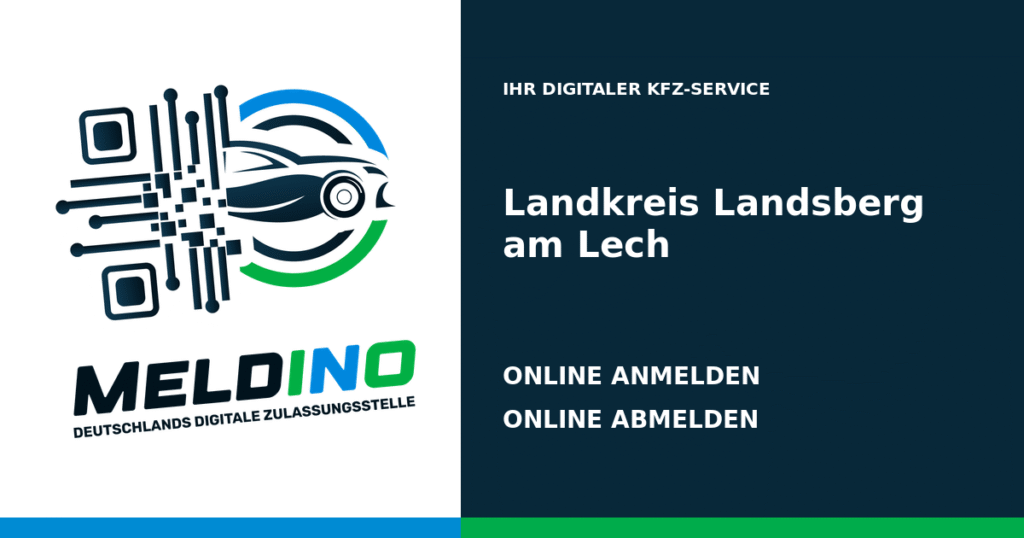 Meldino-Grafik mit Logo und Bezirksname Landkreis Landsberg am Lech: Kfz online anmelden in Landkreis Landsberg am Lech