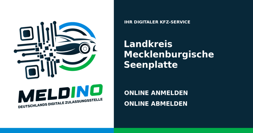 Meldino-Grafik mit Logo und Bezirksname Landkreis Mecklenburgische Seenplatte: Kfz Landkreis Mecklenburgische Seenplatte