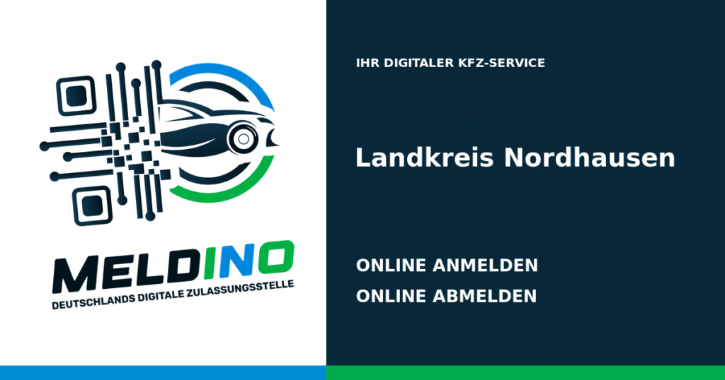 Meldino-Grafik mit Logo und Bezirksname Landkreis Nordhausen: Kfz online anmelden in Landkreis Nordhausen