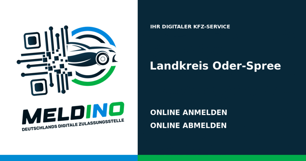 Meldino-Grafik mit Logo und Bezirksname Landkreis Oder-Spree: Kfz online anmelden in Landkreis Oder-Spree