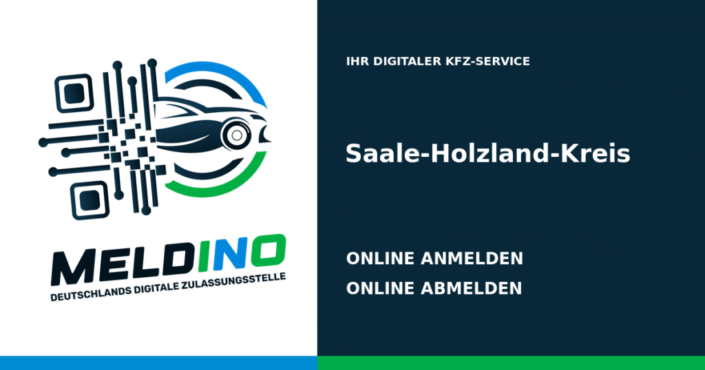 Meldino-Grafik mit Logo und Bezirksname Saale-Holzland-Kreis: Kfz online anmelden in Saale-Holzland-Kreis