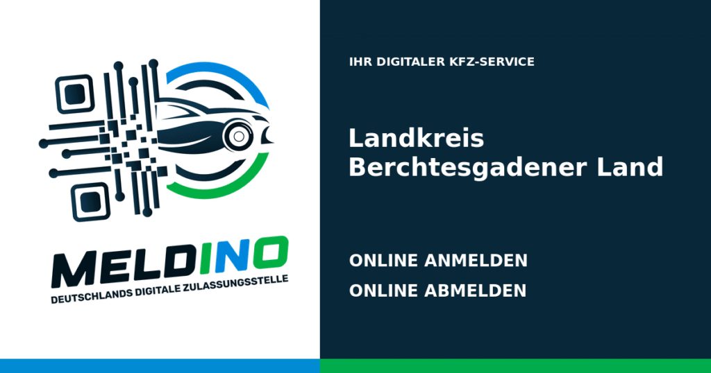 Meldino-Grafik mit Logo und Bezirksname Landkreis Berchtesgadener Land: Kfz anmelden in Landkreis Berchtesgadener Land