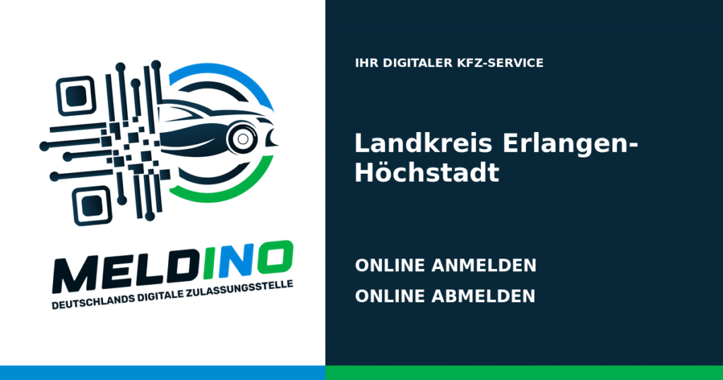 Meldino-Grafik mit Logo und Bezirksname Landkreis Erlangen-Höchstadt: Kfz anmelden in Landkreis Erlangen-Höchstadt