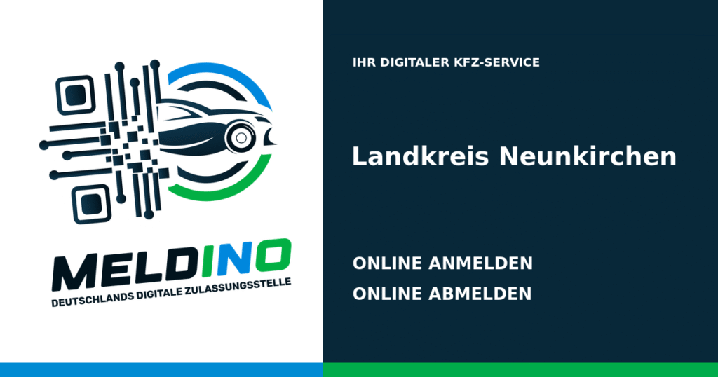 Meldino-Grafik mit Logo und Bezirksname Landkreis Neunkirchen: Kfz online anmelden in Landkreis Neunkirchen