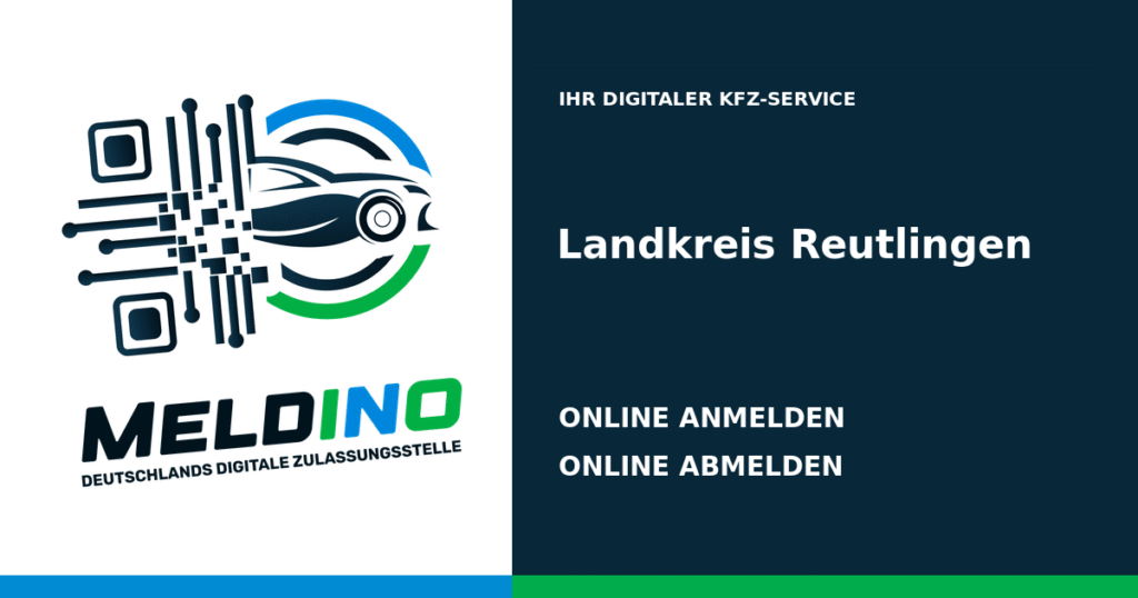 Meldino-Grafik mit Logo und Bezirksname Landkreis Reutlingen: Kfz online anmelden in Landkreis Reutlingen