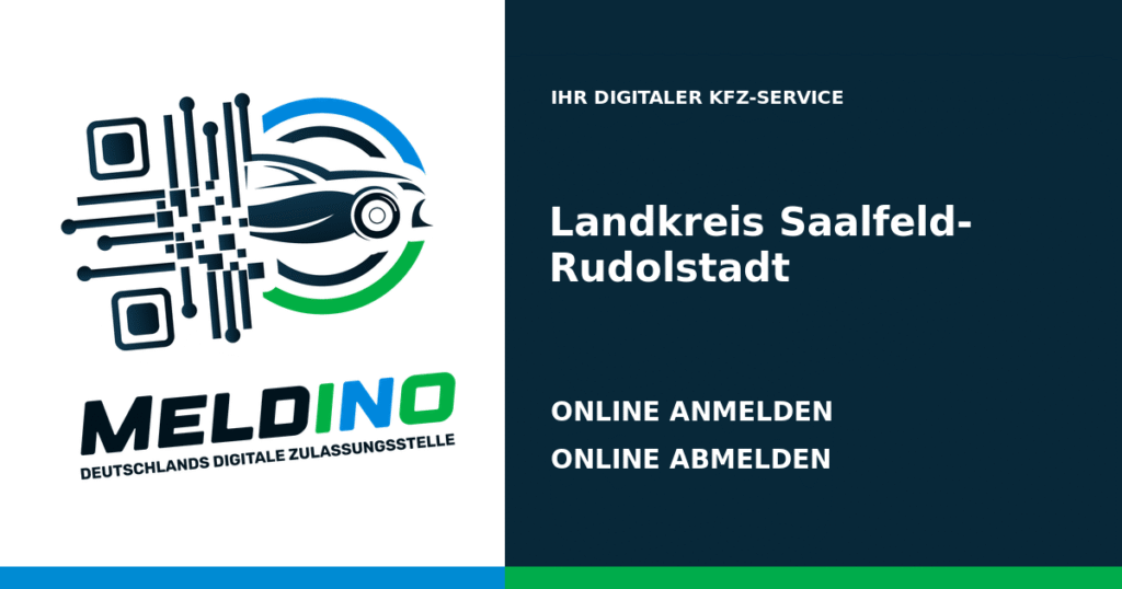 Meldino-Grafik mit Logo und Bezirksname Landkreis Saalfeld-Rudolstadt: Kfz anmelden in Landkreis Saalfeld-Rudolstadt
