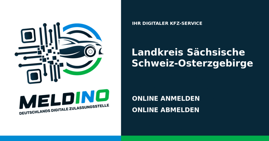 Meldino-Grafik mit Logo und Bezirksname Landkreis Sächsische Schweiz-Osterzgebirge: Kfz Landkreis Sächsische Schweiz-Osterzgebirge