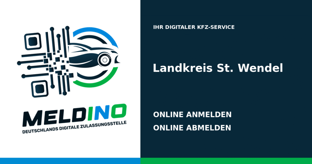 Meldino-Grafik mit Logo und Bezirksname Landkreis St. Wendel: Kfz online anmelden in Landkreis St. Wendel