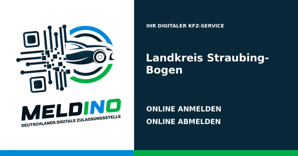 Meldino-Grafik mit Logo und Bezirksname Landkreis Straubing-Bogen: Kfz online anmelden in Landkreis Straubing-Bogen