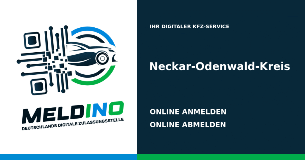 Meldino-Grafik mit Logo und Bezirksname Neckar-Odenwald-Kreis: Kfz online anmelden in Neckar-Odenwald-Kreis