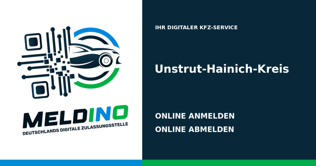 Meldino-Grafik mit Logo und Bezirksname Unstrut-Hainich-Kreis: Kfz online anmelden in Unstrut-Hainich-Kreis